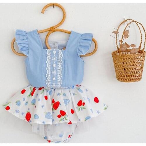 Newborn Baby Girls Denim Shirt Summer Casual Cap Sleeve Infant Baby Lace Shirt+Floral Printing Skirt Shorts Children Outfits