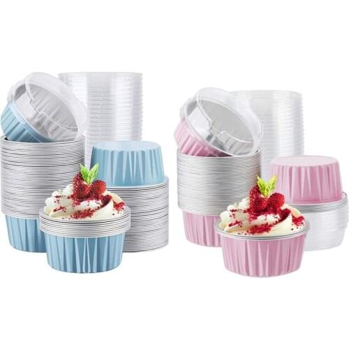 Hot 100Pcs 5Oz 125Ml Disposable Cake Baking Cups Muffin Liners Cups with Lids Aluminum Foil Cupcake Baking Cups