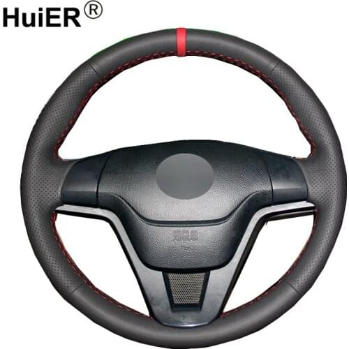 HuiER Pure Hand Sewing Car Steering Wheel Cover Car Styling Red Marker For Honda CRV 2007 2008 2009 2010 2011 Steering Wheel