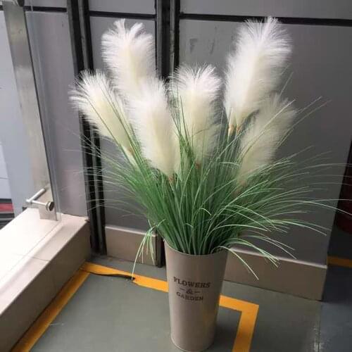 90CM 5Fork Large Artificial Reed Grass Plants Tropical Plastic White Wedding Flower Material Office Home Deco Flower Arrangement