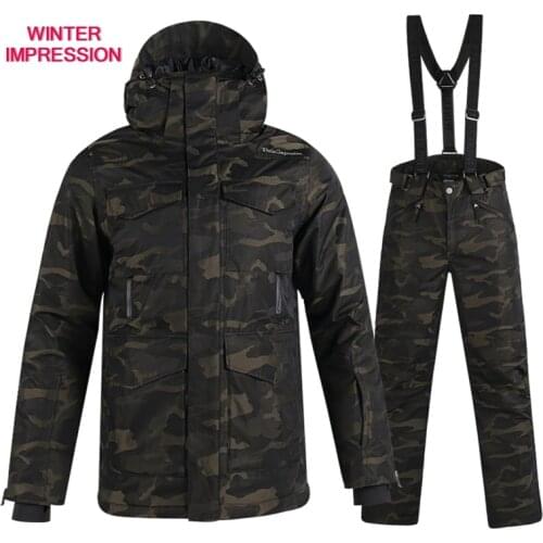 WINTER Mens Ski Suit Windproof Single Pair Of Ski Sets Jacket+Pants Waterproof Coefficient 15k Camouflage Male Ski Sets