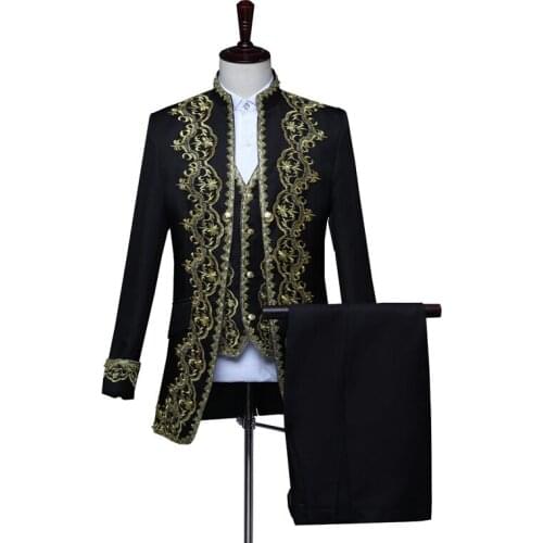 Mens Wedding Suit Medieval Jacket+Vest+Pants 3 Pieces Retro Costume Military Blazer Royal Fancy Dress Suits