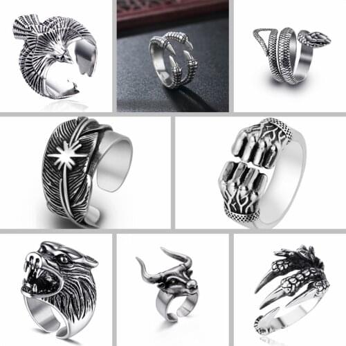 2021 New Personality Goth Punk Creative Ring Zodiac Mens Temperament Hip Hop Handsome Dragon Claw Ring