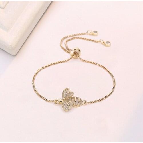 Cute Cubic Zirconia Bee Charm Bracelets For Women Gold Chain Crystal Bracelet Adjustable Animal Femme Jewelry