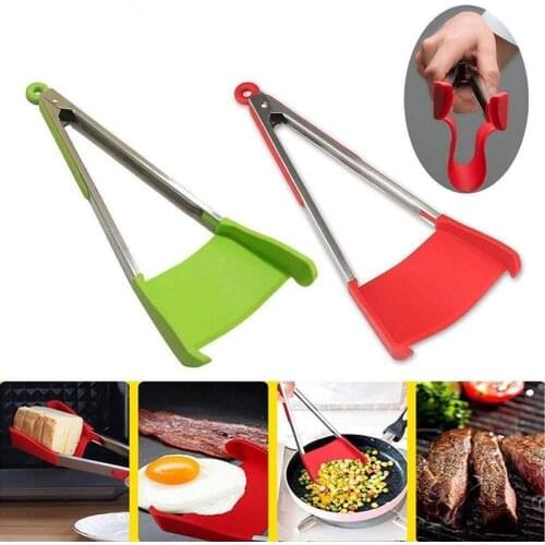 2 in 1 Smart Kitchen Spatula and Tongs Non-Stick Heat Resistant Stainless Steel Frame Silicone Tongs Kitchen Gadget 9/12 inches