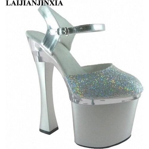 LAIJIANJINXIA 2018 Autumn Sexy Women Pumps 18cm Thin High Heels Straps Wedding Platform Shoes Dancing Sandals Pole Dance Shoes