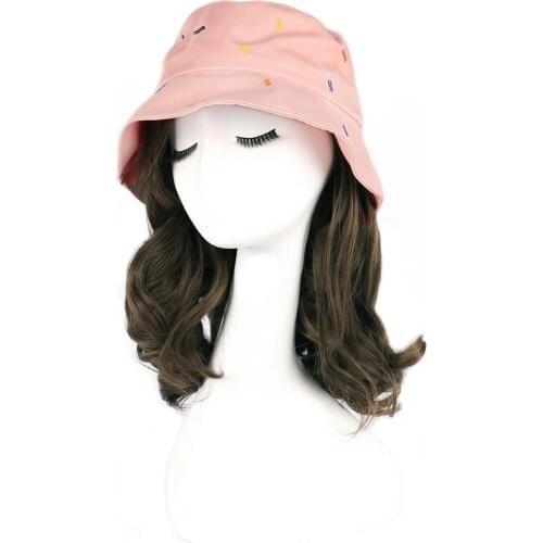 Summer Fashion Round Hat Hair Wig Synthetic Stars Cap With Hair Wigs 14 inches Wave Natural Fake Hair Wig Brown Hat For Women