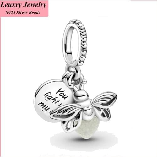 Hot Fashion European 925 Sterling Silver Glow-in-the-dark Firefly Dangle Charm Fit for Original Pandora Bracelet Silver 925 Jewe