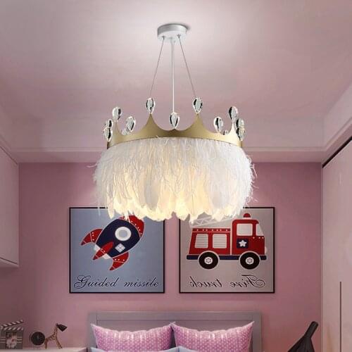 Bedroom Chandelier Warm Romantic Nordic Lamps Master Bedroom Crown Princess Room Creative Net Red Girl Feather Lighting