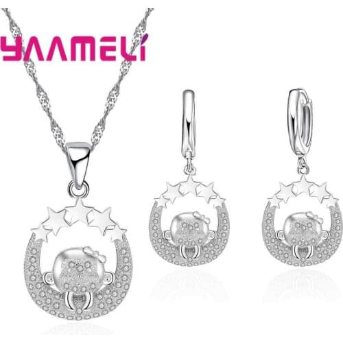 Cute Birthday Gift For Young Girls Favorite Cute AnimalPendant Necklace Earrings 925 Silver Wholesale Jewelry Set