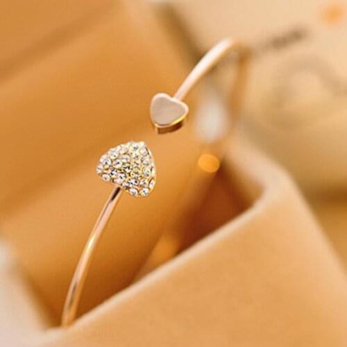Fashion Women Bracelet Double Heart Rhinestone Inlaid Opening Cuff Bracelet Bangle Jewelry Gift New Womans accesories