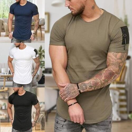 Men T-Shirts Short Sleeve Crew-Neck Tees Fashion Solid Color Cotton Blend Breathable Slim Elastic Top T-Shirt