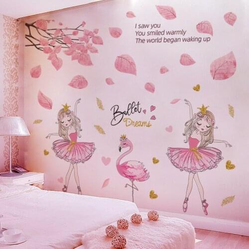 Pink Leaves Girls Flamingo Home Decor Wall Art Sticker Poster For Girls Living Room Bedroom Wallpaper Self Adhesive Decoration