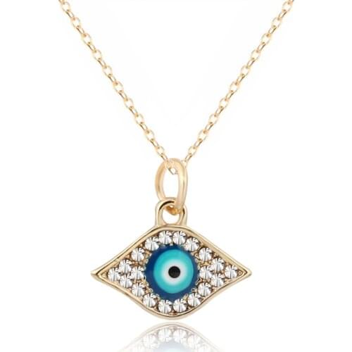 Dayoff New Turkish Evil Eye Pendant Necklace Female Women Gold Color Full Rhinestone Crystal Jewelry Clavicle Link Chains N76