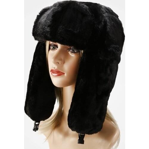NEW Warm Faux Rabbit Fur Hats Women Winter Bomber Hat With Ear Flap Ski Cap Men Pilot Trapper Trooper Hat Outdoor Bomber Muts