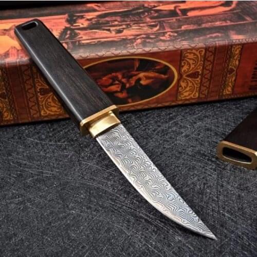 Warrior Straight Fixed Blade Knife VG10 Damascus Blade Ebony Handle Camping Hunting Tactical Fishing EDC Survival Knife