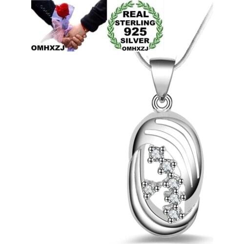 OMHXZJ Wholesale Personality Fashion OL Woman Girl Gift Silver Geometric AAA Zircon 925 Sterling Silver Pendant Necklace NC108