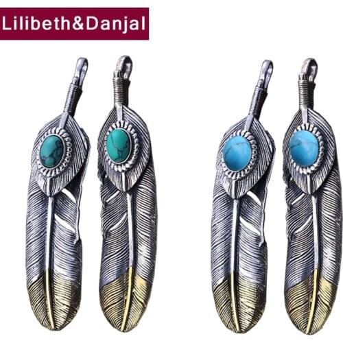 Feather Real 925 Sterling Silver Necklace Pendant Inlaid Green Blue Turquoise Fashion Jewelry Women Men 2021 Free Shipping P15