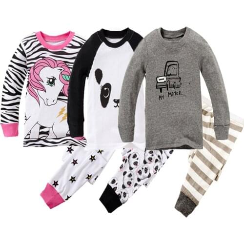 2pc Full Sleeve Boys and Girls Pajama Sets Girls Unicorn Pijamas Boys Panda Pajamas Infantil Pijama Children Clothes Sleepwear