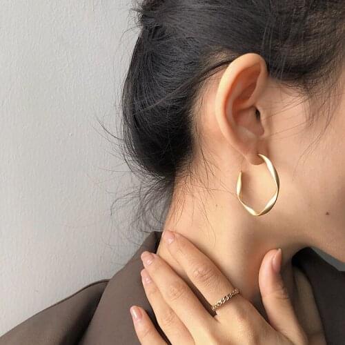 Simple Geometric Irregular Matte Gold Color 925 Sterling Silver Hoop Earrings For Women Chunky Round Vintage Jewelry Wholesale