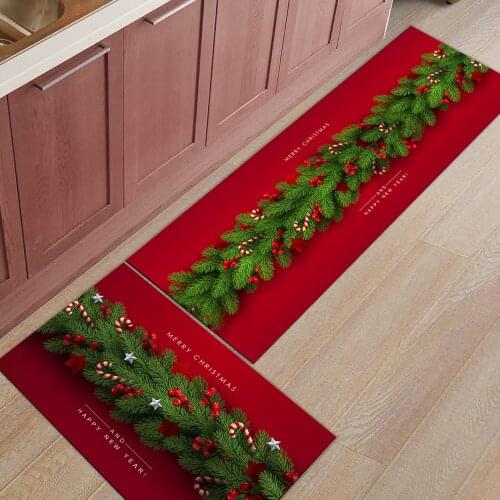 Christmas Tree Pine Needles Candy Kitchen Mat Entrance Doormat Christmas Home Decor Living Room Carpet Bathroom Anti-slip Rug