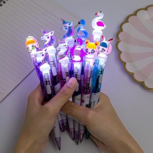 Ballpoint Pen Luminous Light Pen Creativity Push Ballpoint Pens School Office Writing Supplies Stationery Unicorn Children Gifts