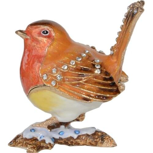 Crystal Bejeweled Robin Bird Trinket Box Jewelry Organizer Bird Decoration Collectible Gifts
