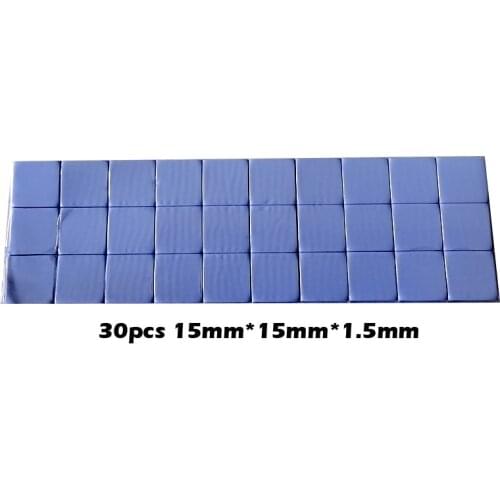 30pcs 15mm*15mm*1.5mm Soft Heat Transfer Silicone Pads for Laptop Heatsink Graphic Card GPU Chips LED Memory Thermal Conductive
