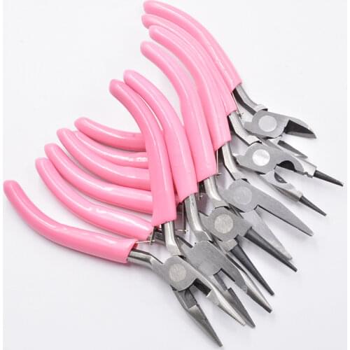 Cute Pink Color Handle Anti-slip Splicing and Fixing Jewelry Pliers Tools & Equipment Kit for DIY Jewelery Accessory Design