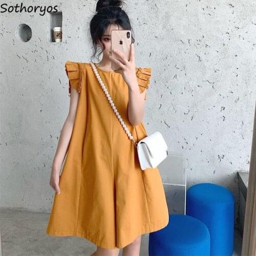 Baggy Rompers Women Sleeveless Solid Candy Color Sweet Girls Ruffles Leisure Fresh All-match Playsuits Females 2021 Newest Chic