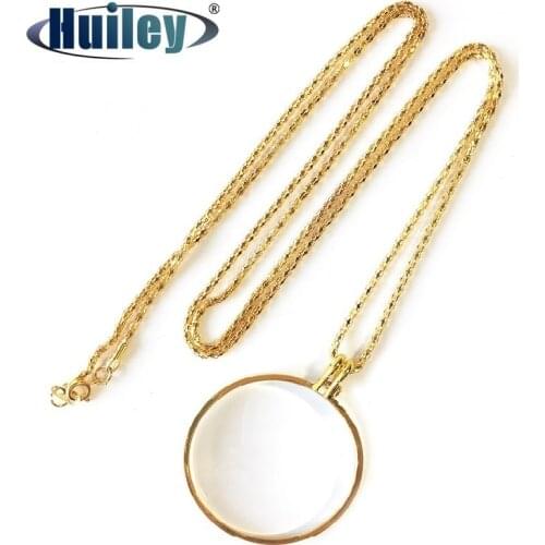 Decorative Monocle Necklace Magnifier Present Hanging Gloden Coin Magnifying Glass with Metal Chain 5X 42mm Light Weight