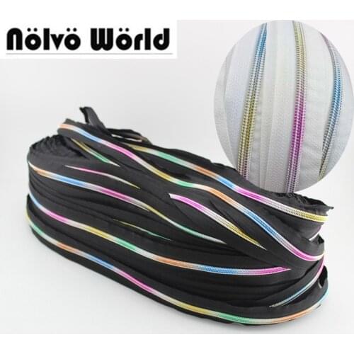100 Yards/roll 5# Noir Blanc Tape Nylon Teeth Zipper,Rainbow #5 Black White coil zippers Negro zip wholesale