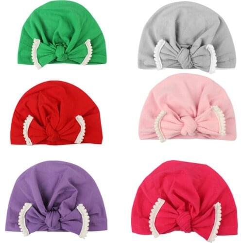 Flower style Baby Turban Soft Cotton Bowknot Turbantes Cap for Children 2 pcs