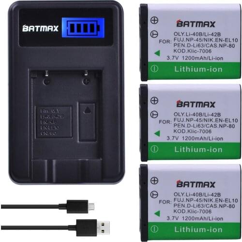 3Pcs Li-40B Li 40B LI-42B LI 42B LI42B Battery + Charger for Olympus for FUJIFILM fuji NP-45 NP 45 NP45 NP 45A 45B 45S EN-EL10