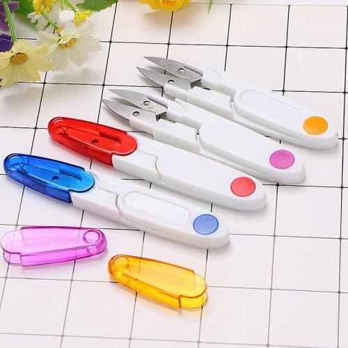4pcs Sewing Scissors U-Type Thread Cutter Scissors with Protective Cover for Cross Stitch DIY Projects xobw