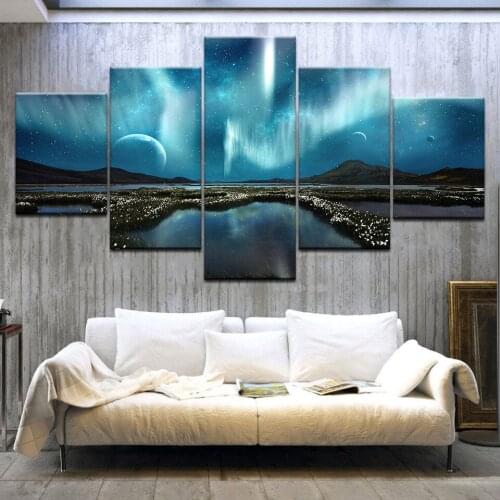5 Panel/pieces HD Print Blue night sky star mountain wall posters Print On Canvas Art Painting For home living room decoration