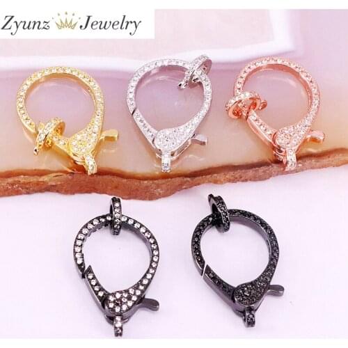 5PCS, Clear CZ Micro Pave Large Lobster Claw Clasp, Crystal Zirconia Pave Clasp, Mix Color