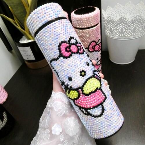 500ml Kawaii Kitty Water Bottles Insulated Tumbler Glitter Tumbler Cup Vacuum Flasks Thermal Stainless Steel Gifts for Kid Women