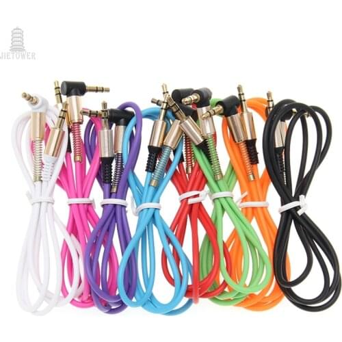 500pcs/lot 3.5mm Jack Stereo Audio Cable Male to Male 90 Degree Angle Aux Cable Wire Cord with Spring Protective Cover New good