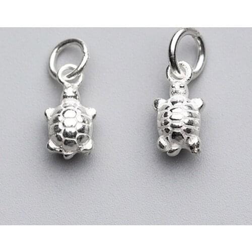 925 Sterling Silver Cute Turtle Design Dangle Pendant Handmade Decoration Gilrs Bracelets Silver Charms DIY Jewelry Findings