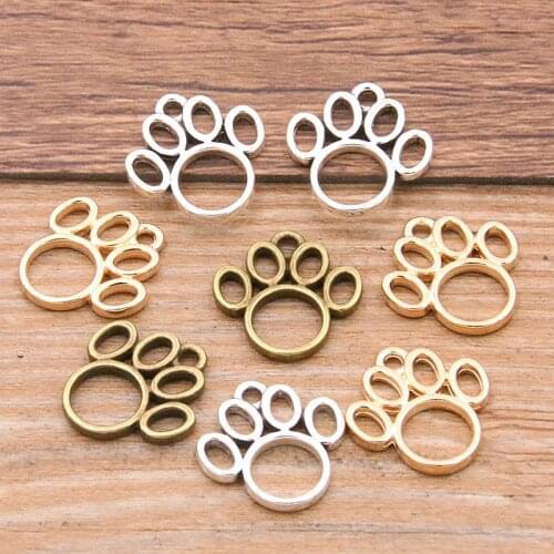 30PCS 16*17MM 3 Color Hollow Out Sole Bear Paw Charms Animal Pendant Metal Alloy For DIY Necklace Bracelet Earrings Marking
