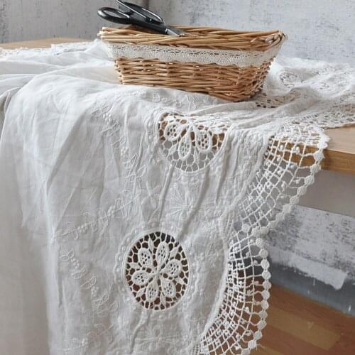 100% Cotton Design White Cotton Lace Fabric High Quality Both Sides Scalloped Embroidery Cotton Fabric DIY Wedding Boho Dress