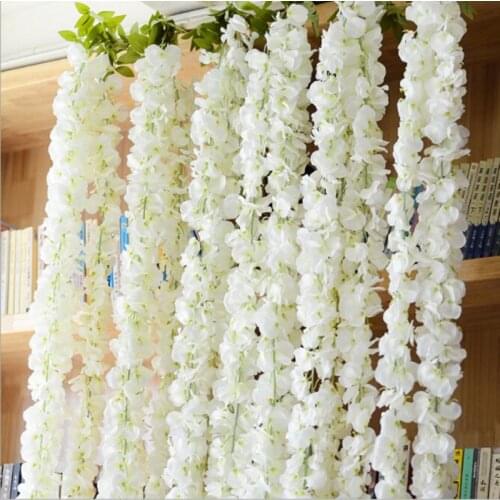 White Wisteria Garland Hanging Flowers For Outdoor Wedding Ceremony Decor Silk Wisteria Vine Wedding Arch Floral Decor