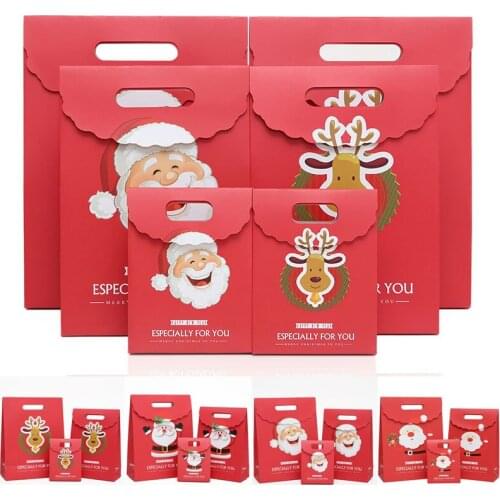 Merry Christmas Paper Bag Cookie Treat Candy Bag Paper Pouch Santa Claus Gifts Box Bag Birthday Xmas Party Favors