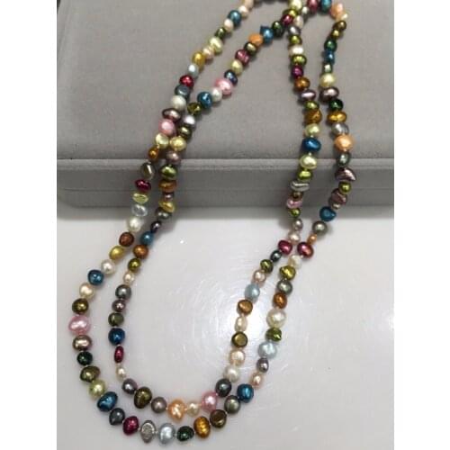 Hand knotted 100cm 5-6mm natural color freshwater baroque pearl sweater chain necklace fashion jewelry
