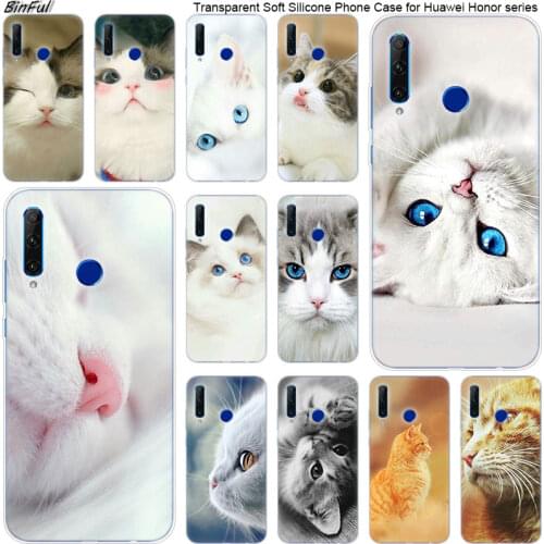 Hot Cute animal cat Soft Silicone Phone Case for Huawei Honor 20 20i 10 9 8 Lite 8X 8C 8A 8S 7S 7A Pro View 20 Fashion Cover