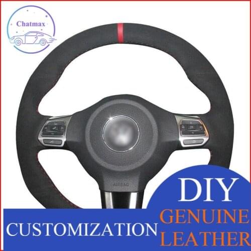 For Volkswagen Golf 6 GTI MK6 Polo GTI Black Suede Hand Sew Steering Wheel Cover Anti-slip fit all season comfort touch sense