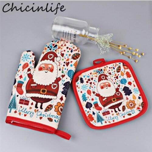 Chicinlife 2Pcs/set Christmas Baking Anti-hot Gloves Microwave Insulation Mat Xmas Party Decor Kitchen Dining Bakeware Supplies