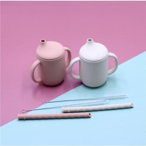 Baby Feeding Drinkware Liquid Feed Straw Cup Kids Learning Mugs Double Handle Sippy Cup Silicone Tableware Toddler Water Bottle