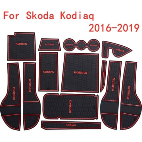 For Skoda Kodiaq 2016-2019 3D Rubber Mat Door Slot Pad Cup Cushion Groove Mat Lnterior Anti Slip Mat Car Accessories